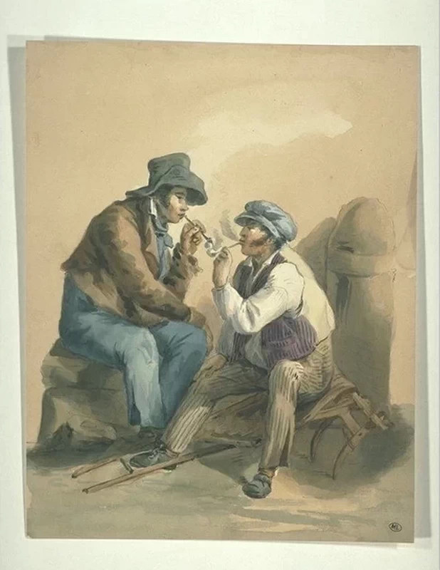 Due uomini seduti, con indosso un cappello, che fumano la pipa - Louvre Collections